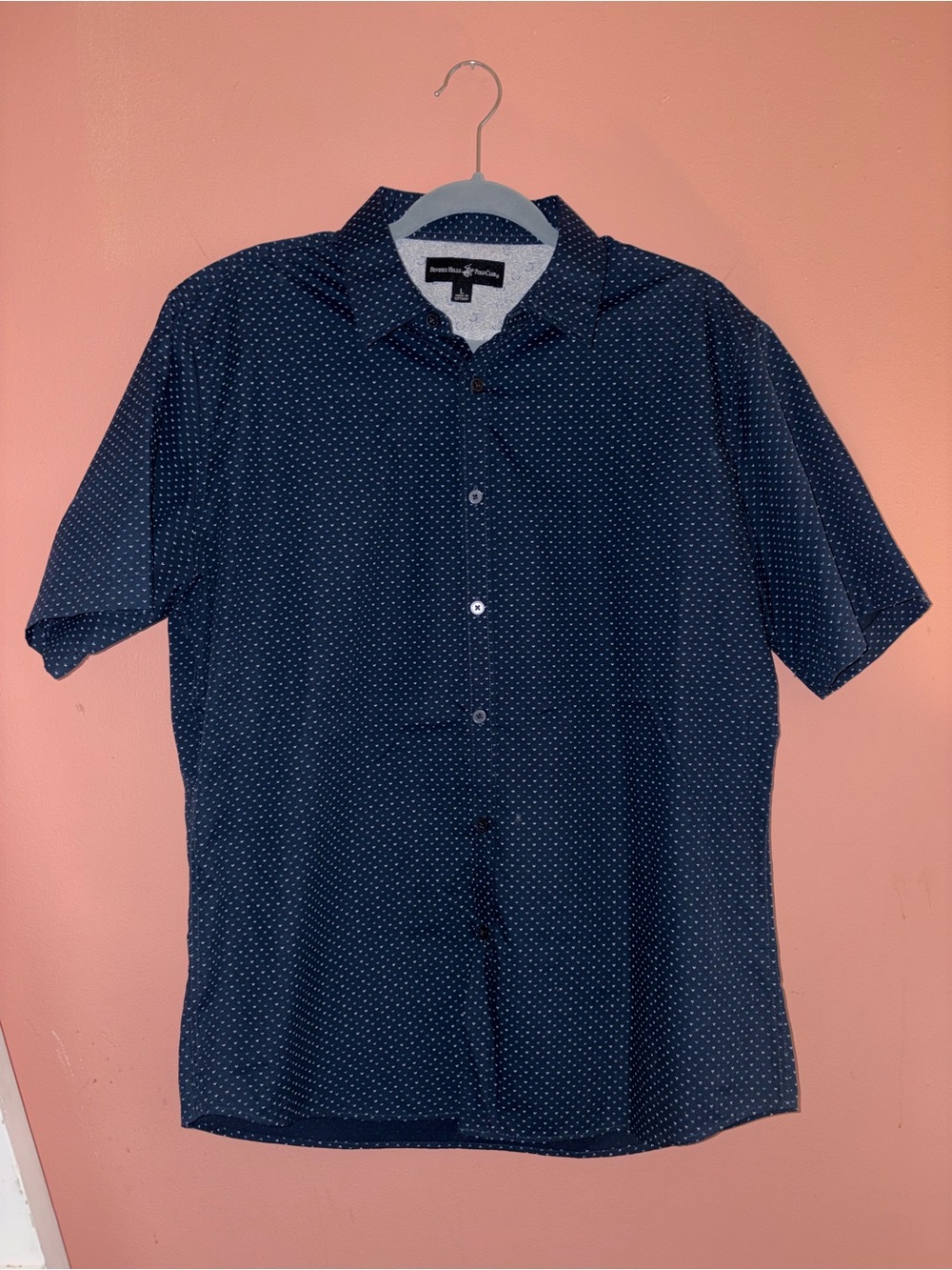 Beverly Hills Polo Club Navy Short-Sleeve Printed Button-Down Shirt